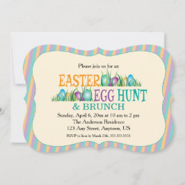 イースターエッグハントとブランチ、カラフルな卵 招待状