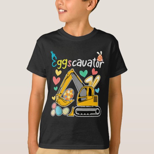 イースターエッグハントの建設用ショベルカー お子様用 Tシャツ (正面)