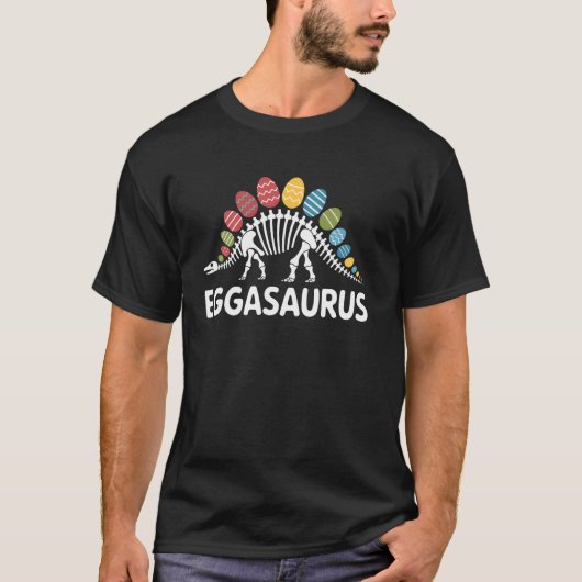 イースターエッグハントの恐竜 エガサウルス 面白い子供 男の子 Tシャツ (正面)