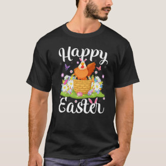 イースターエッグハントの花柄のニワトリ Tシャツ