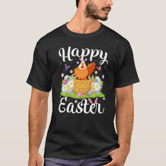 イースターエッグハントの花柄のニワトリ Tシャツ (正面)