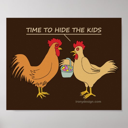 イースターエッグハントの茶色のニワトリの漫画 ポスター (正面)