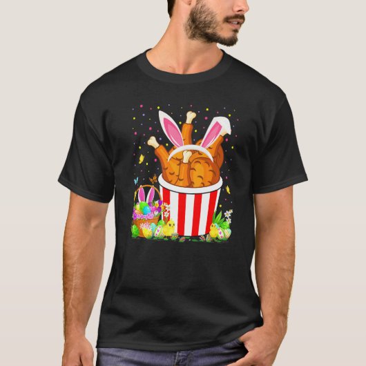 イースターエッグハントウサギのフライドチキン Tシャツ (正面)