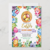 イースターエッグハントパーティーの招待状。水彩のイベント 招待状 (正面)