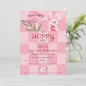 イースターエッグハントランチ かわいいピンクの水彩うさぎ 招待状 (スタンド正面)