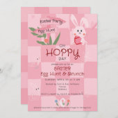 イースターエッグハントランチ かわいいピンクの水彩うさぎ 招待状 (正面/裏面)