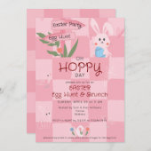 イースターエッグハントランチ かわいい ブルー 水彩 うさぎ 招待状 (正面/裏面)