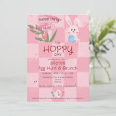 イースターエッグハントランチ キュートな青 水彩うさぎ 招待状 (スタンド正面)