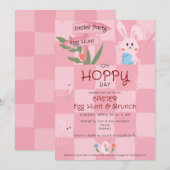 イースターエッグハントランチ キュートな青 水彩うさぎ 招待状 (正面/裏面)