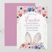 イースターエッグハント うさぎの耳 春の花 招待状 (正面/裏面)