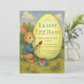 イースターエッグハント かわいいウサギの絵 黄色 招待状 (スタンド正面)