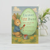 イースターエッグハント かわいいウサギ バニー 描く 緑の卵 招待状 (スタンド正面)