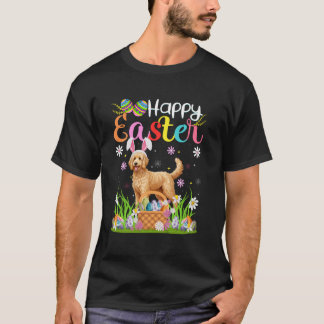 イースターエッグハント ウサギの耳 ゴールデンドゥードル 幸せなイースター Tシャツ