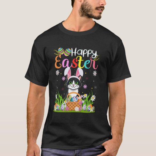 イースターエッグハント ウサギ耳 猫 イースター Tシャツ (正面)