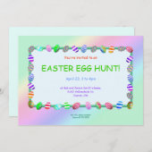 イースターエッグハント カラフルな卵のイースターエ卵の卵のデザインとパステルカラーの背景 招待状 (正面/裏面)