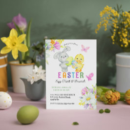 イースターエッグハント＆ブランチ かわいいウサギ＆ひよこ 招待状