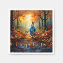 イースターエッグバスケットのナプキンとペーターイースターバニー