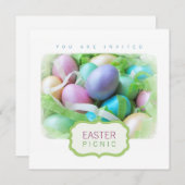 イースターエッグバスケットのピクニックへの招待 招待状 (正面/裏面)