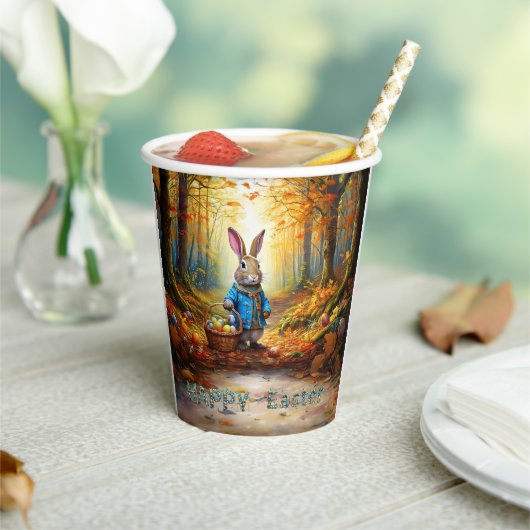イースターエッグバスケットを持つイースターバニーのピーター 紙コップ (インサイチュ)