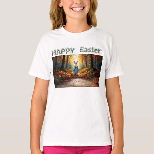 イースターエッグバスケットを持つウサギのイースターバニー Tシャツ (正面)