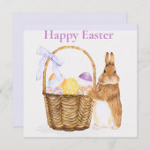 イースターエッグバスケット付きのイースターバニー シーズンカード (正面/裏面)