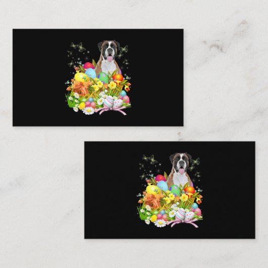 イースターエッグバスケット付きボクサーのバニーカッコいい犬 名刺 (正面/裏面)