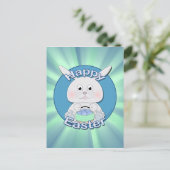 イースターエッグバスケット付き可愛いブルーバニーボーイ シーズンポストカード (スタンド正面)