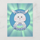 イースターエッグバスケット付き可愛いブルーバニーボーイ シーズンポストカード (正面)