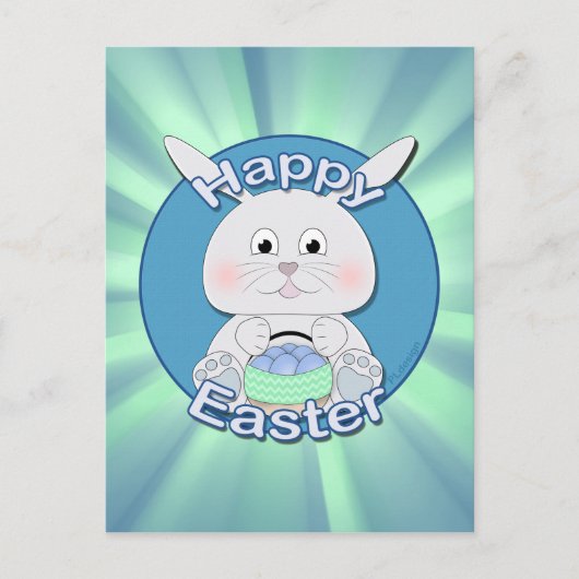 イースターエッグバスケット付き可愛いブルーバニーボーイ シーズンポストカード (正面)