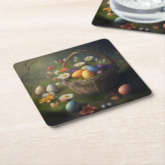 イースターエッグバスケット紙コースター スクエアペーパーコースター (アングル)