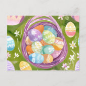 イースターエッグバスケット | 春パステルウォーターカラー シーズンポストカード (正面)