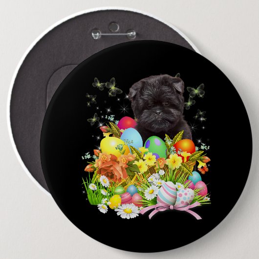 イースターエッグバスケットCoとアフェンピンスシェルバニー犬 缶バッジ (正面&裏面)