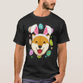 イースターエッグバニーイヤー柴犬ドッグ顔イースタースー Tシャツ (正面)