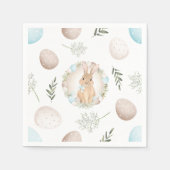 イースターエッグバニー春ホワイトベージュパステルブルー スタンダードカクテルナプキン (正面)