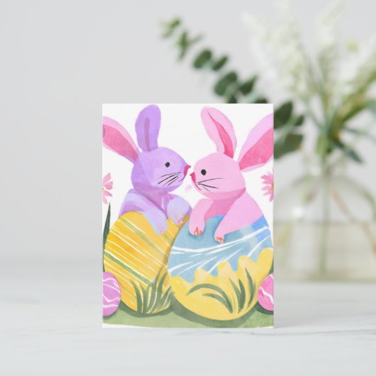 イースターエッグバンニー | パステルウォーターカラー シーズンポストカード (スタンド正面)