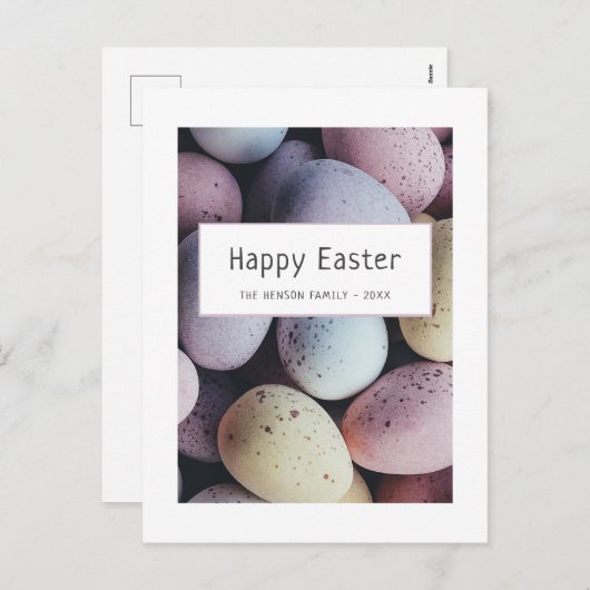 イースターエッグパステルハッピーイースターファミリー シーズンポストカード (正面/裏面)