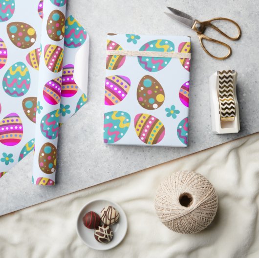 イースターエッグパステルブルーギフト ラッピングペーパー (クラフト)