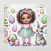 イースターエッグブラックガールバニーウォーターカラー 招待状 (正面/裏面)