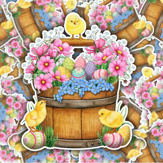 イースターエッグベビーひよこバスケット |ダイカットのシール シール