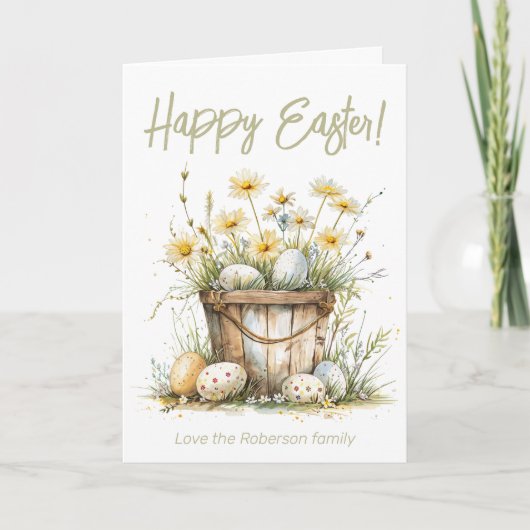 イースターエッグベージュフラワーズホリデーカード シーズンカード (正面)