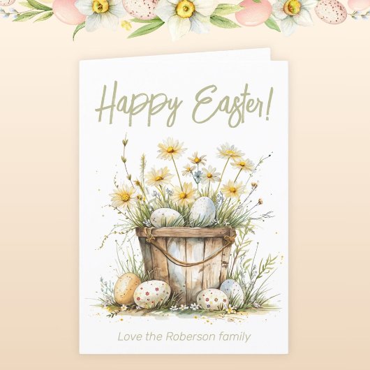 イースターエッグベージュフラワーズホリデーカード シーズンカード