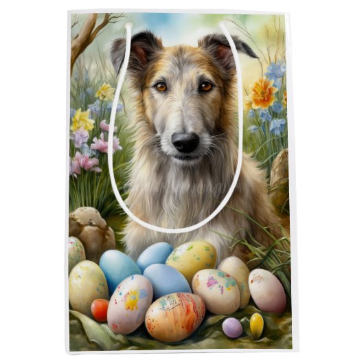 イースターエッグホリデーとウルフハウンドッグ ミディアムペーパーバッグ (正面)