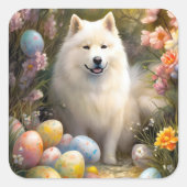 イースターエッグホリデーとサモエードドッグ スクエアシール (正面)