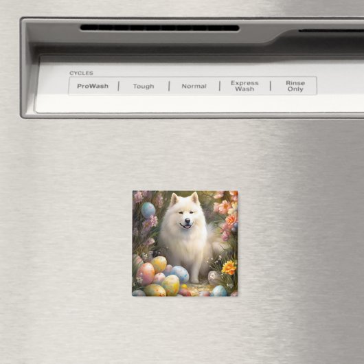 イースターエッグホリデーとサモエードドッグ マグネット (インサイチュ (食洗機))