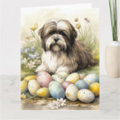 イースターエッグホリデーとチベットテリアドッグ カード (正面)