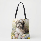 イースターエッグホリデーとチベットテリアドッグ トートバッグ (正面)