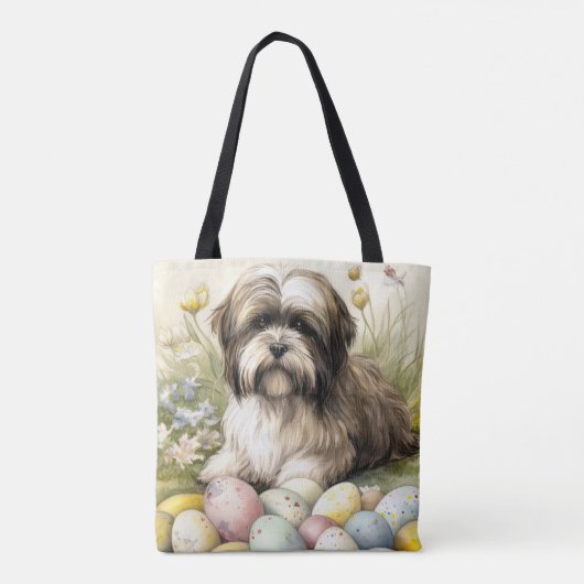 イースターエッグホリデーとチベットテリアドッグ トートバッグ (裏面)