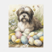 イースターエッグホリデーとチベットテリアドッグ フリースブランケット (正面)