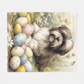 イースターエッグホリデーとチベットテリアドッグ フリースブランケット (正面(横))