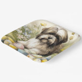 イースターエッグホリデーとチベットテリアドッグ ペーパープレート (傾斜あり)